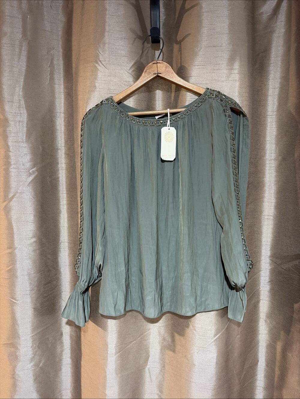 Ramy Brook Womens CLARA Embellished Split Sleeve Top Blouse Size XXS NWT